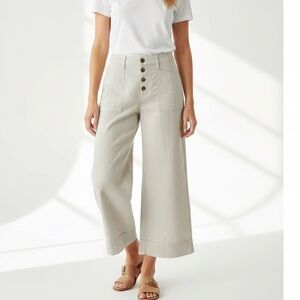 NWT! EVEREVE Joelle Wide Leg Crops, Button Front, Linen Blend, Barely Beige, 26